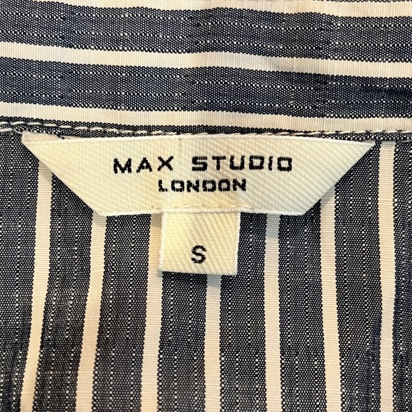 MAX STUDIO LONDON Small Blue Striped Tiered Maxi Shirt Dress Long Sleeve Collar - Picture 7 of 9